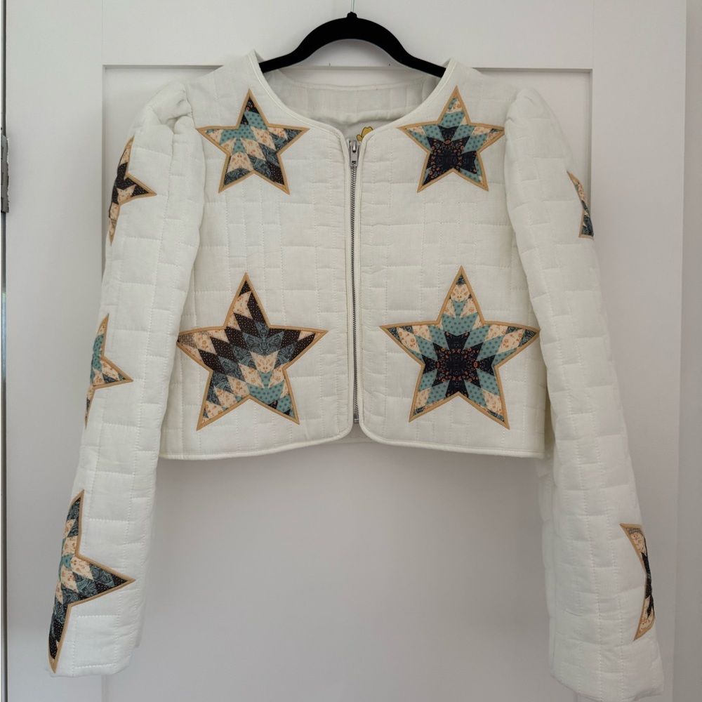 White Patchwork Star Quilted Women's Jacket